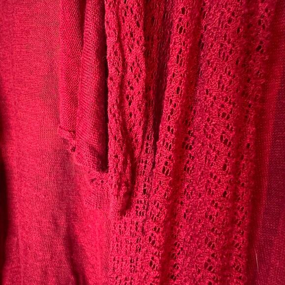 Lauren Ralph Lauren Open Front Red Cardigan Sheer Trim Women's Sz M Linen - Picture 3 of 11